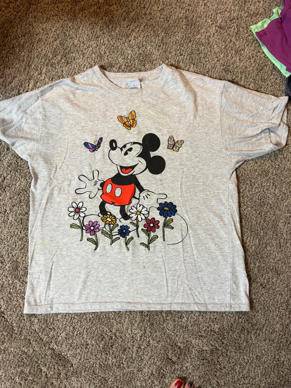 Disney Light Gray Mickey Mouse Tee with Red Shorts and Multicolor